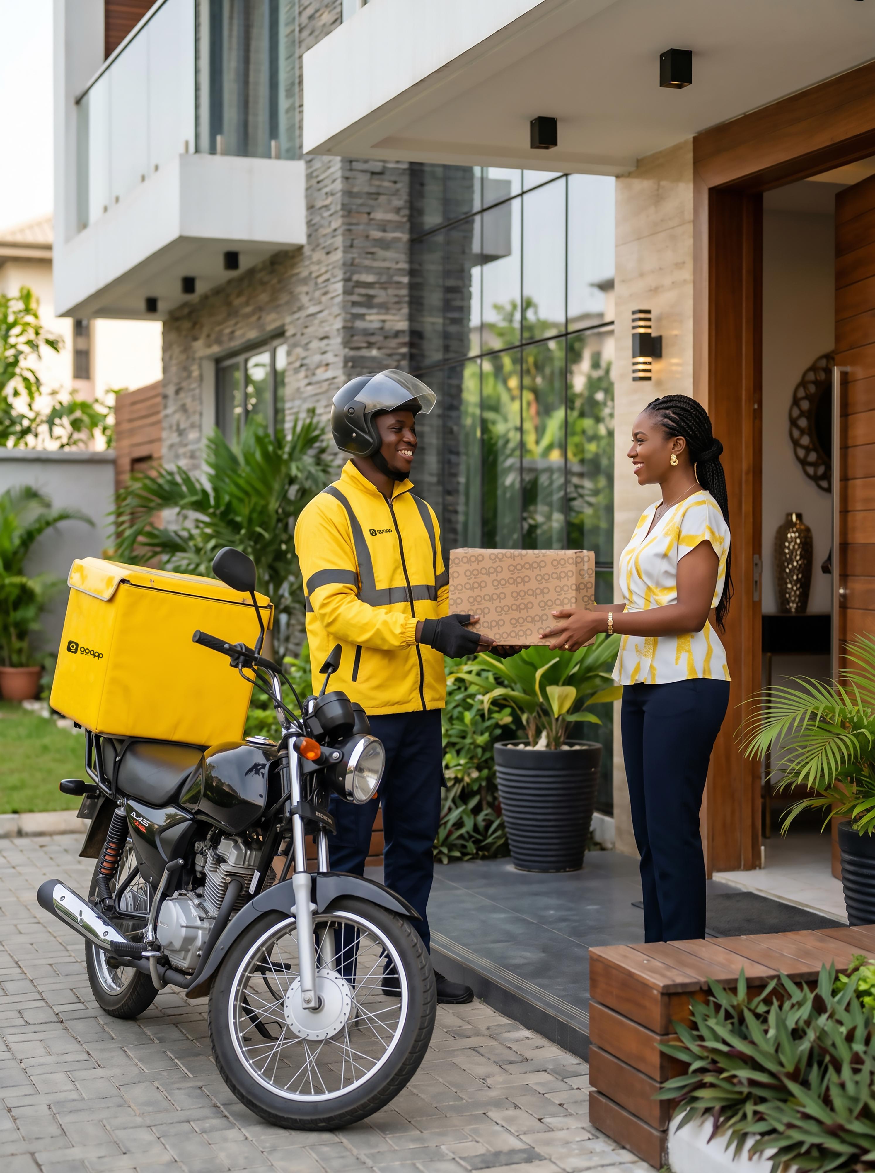 GoCaby courier making a doorstep last-mile delivery in Nigeria
